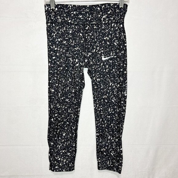 Nike Dri-Fit Black Gray Printed Cropped Leggings Sz S (28x22) Drawstring - Picture 1 of 6